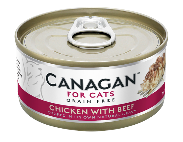 75克Canagan 無穀物雞肉+牛肉主食貓罐頭, 泰國製造
